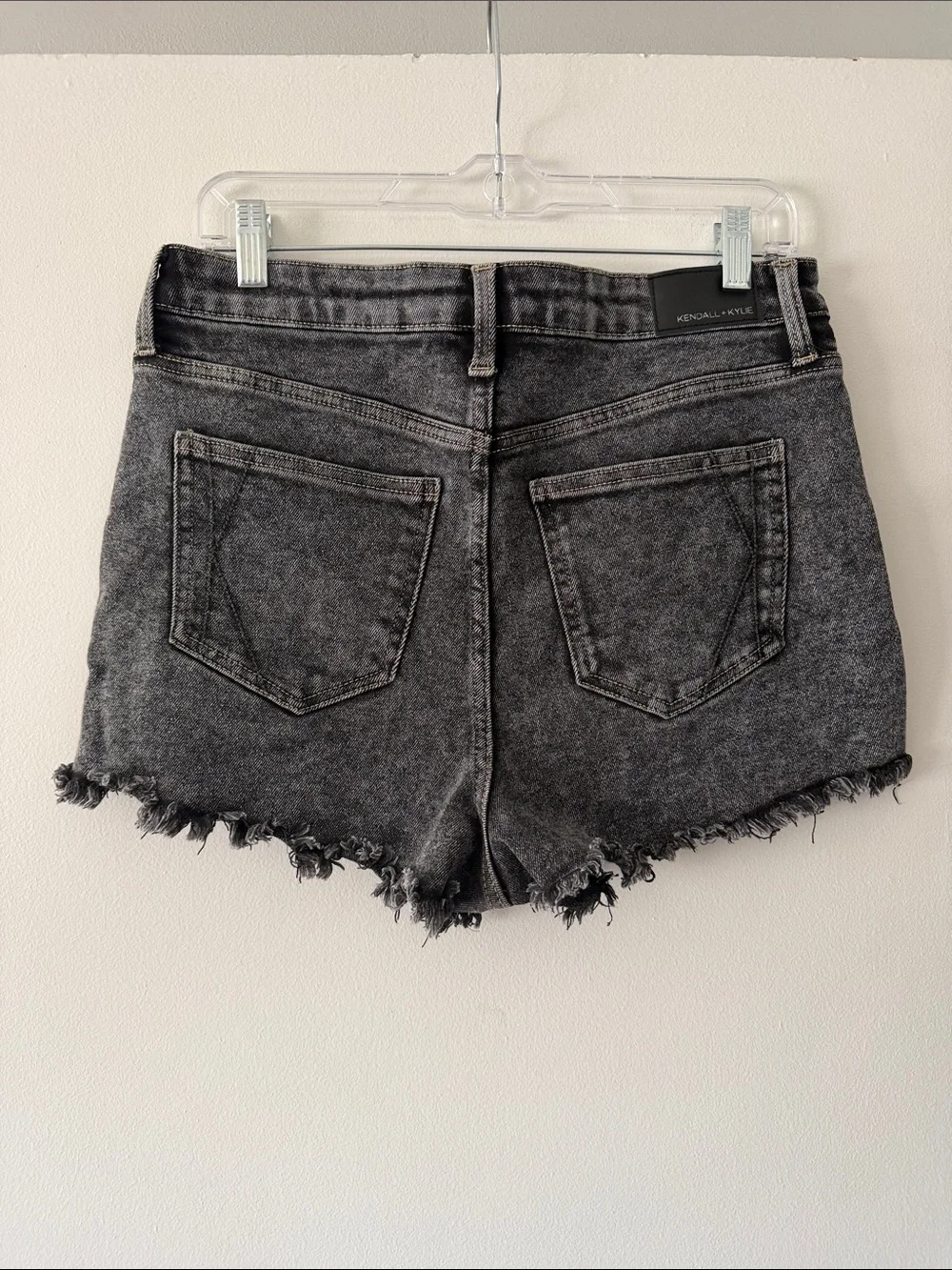 High Rise Black Acid Wash Denim Shorts Raw Hem KENDALL + KYLIE The Drifter 13/31